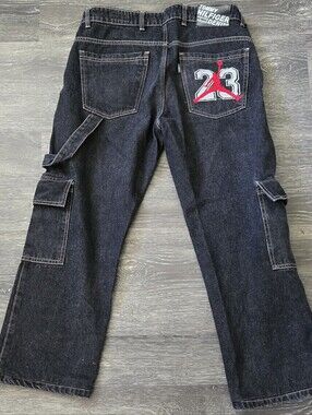 Y2K Vintage Tommy Hilfiger Baggy Cargo Carpenter Jeans, 23 Jumpman Embroidery